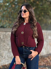 O-Neck Knit Cardigan with Pockets