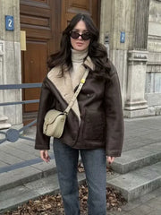 Faux Leather Fleece Jacket