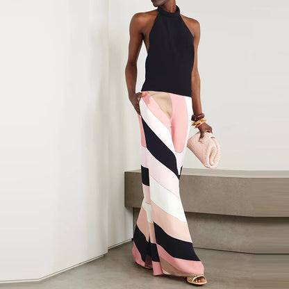 Colorblock Halter Wide Leg Jumpsuit