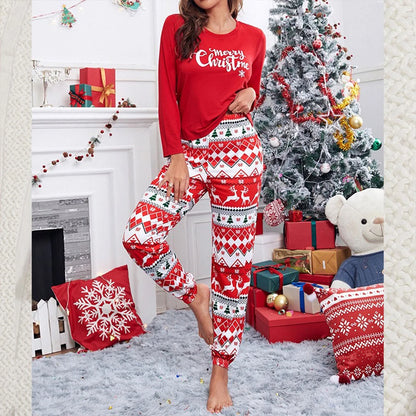 Cartoon Print Christmas Pajama Set