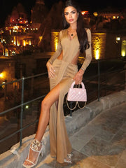 Backless V-Neck High Slit Dress