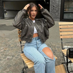 Washed Leather Loose Jacket