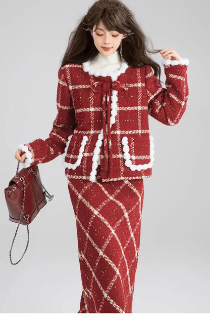 Women’s Red Plaid Christmas Two-Piece Set