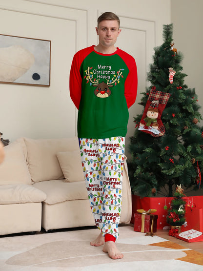 Raglan Sleeve Green & Red Top & Festive Light Pants Set