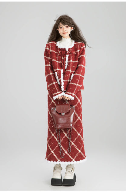 Women’s Red Plaid Christmas Two-Piece Set