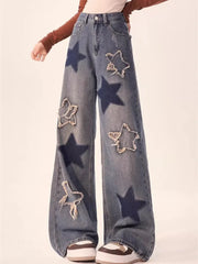 Star Embroidered High Waist Jeans
