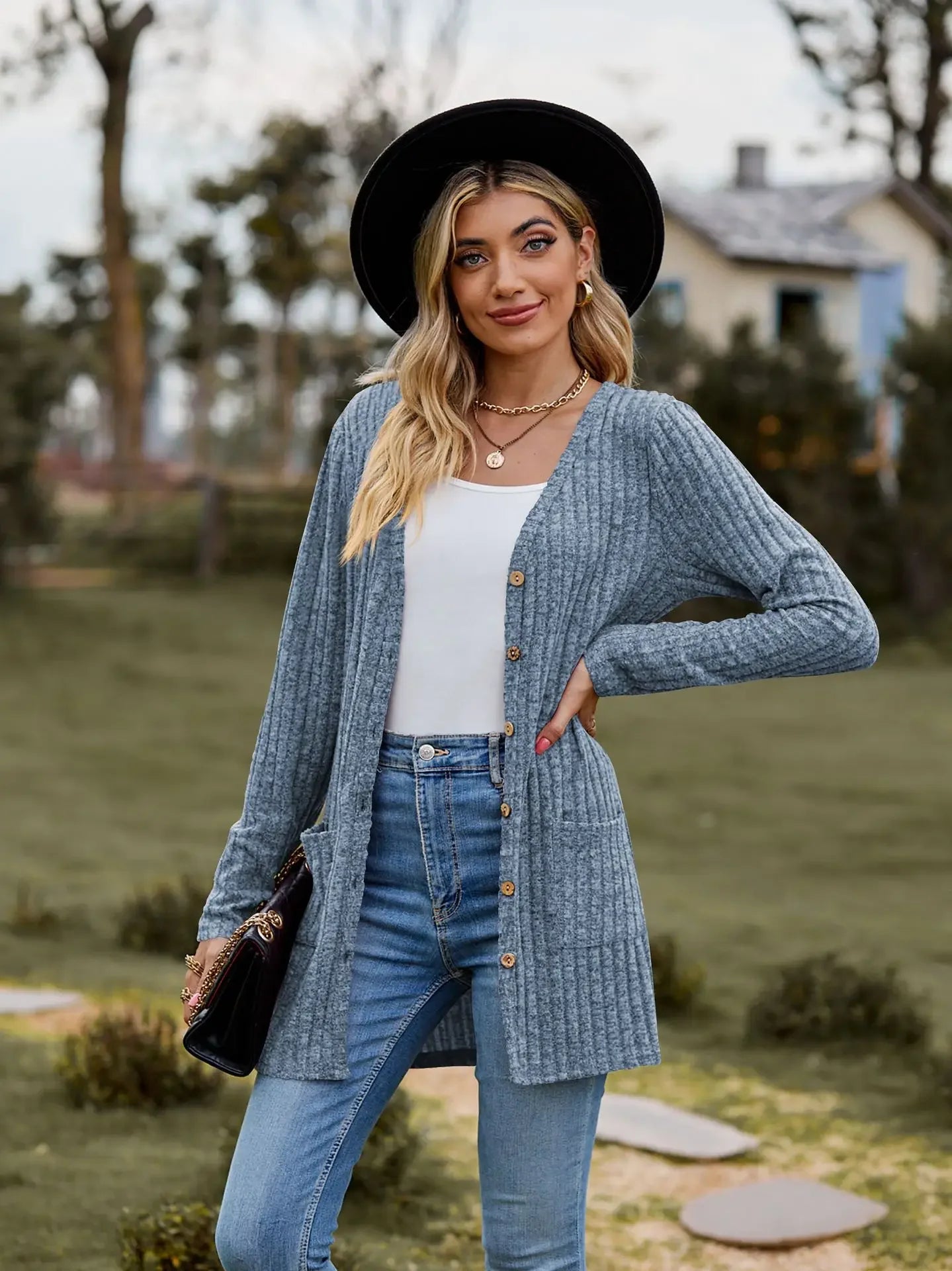 V-Neck Button Knit Cardigan