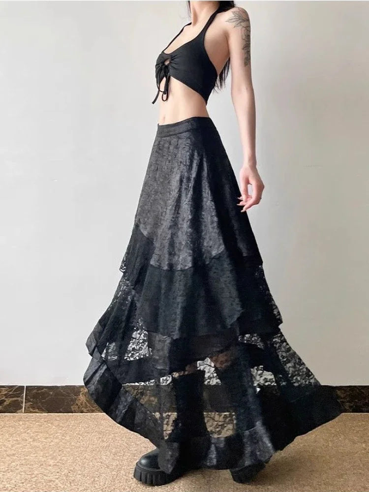High Waist Lace Patchwork Skirt