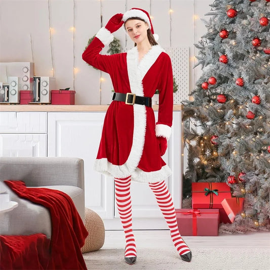 Velvet V-Neck Wrap Christmas Dress