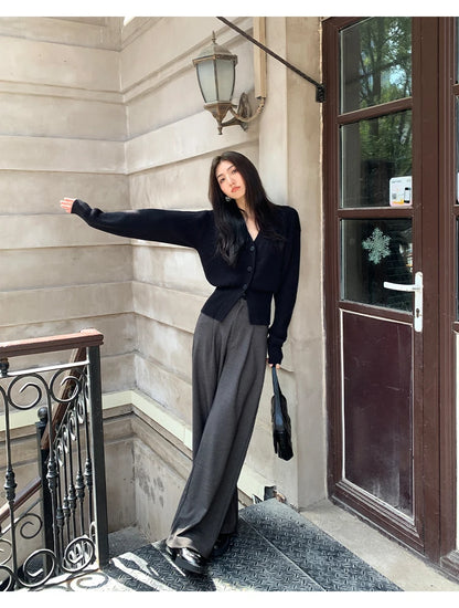 V-Neck Solid Knit Cardigan