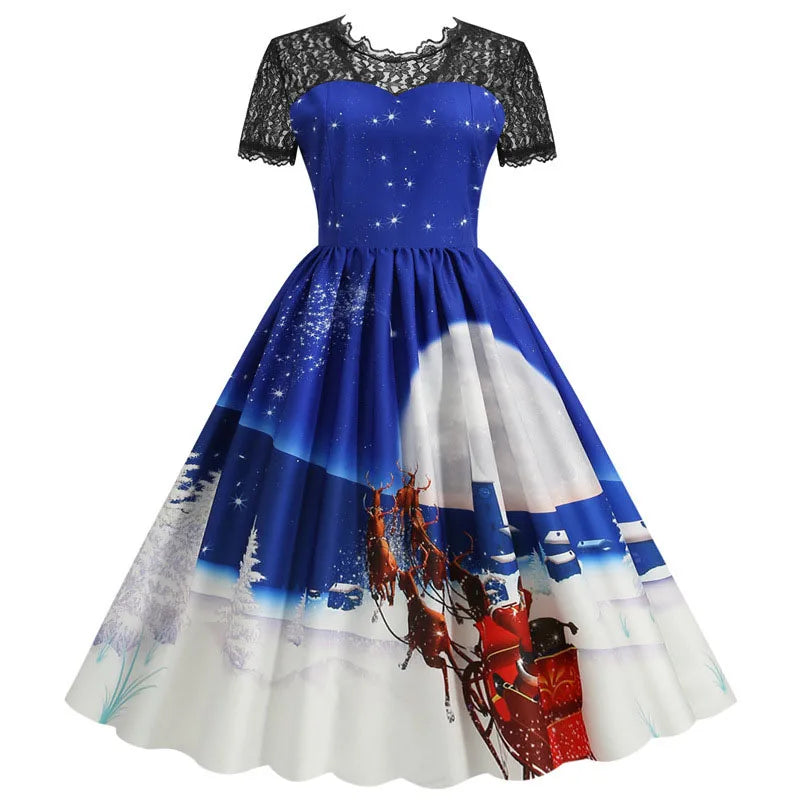 Vintage Print A-Line Dress