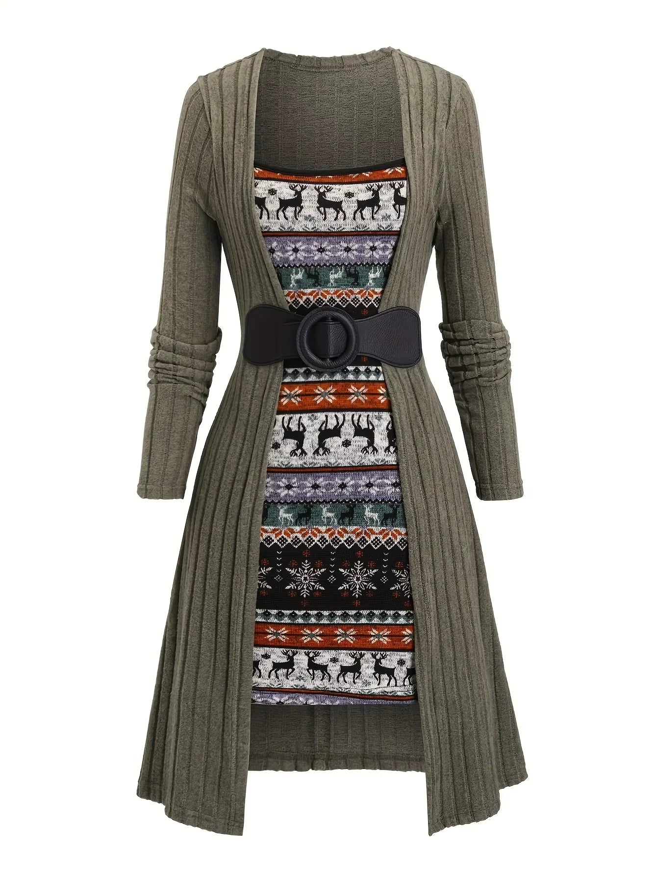 Snowflake Reindeer Knit Midi Dress