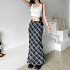 Plaid High Waist Long Skirt
