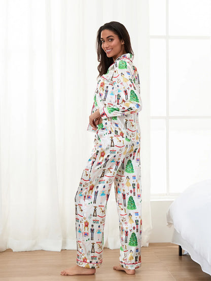 Christmas Tree & Gifts Print Satin Pajama Set