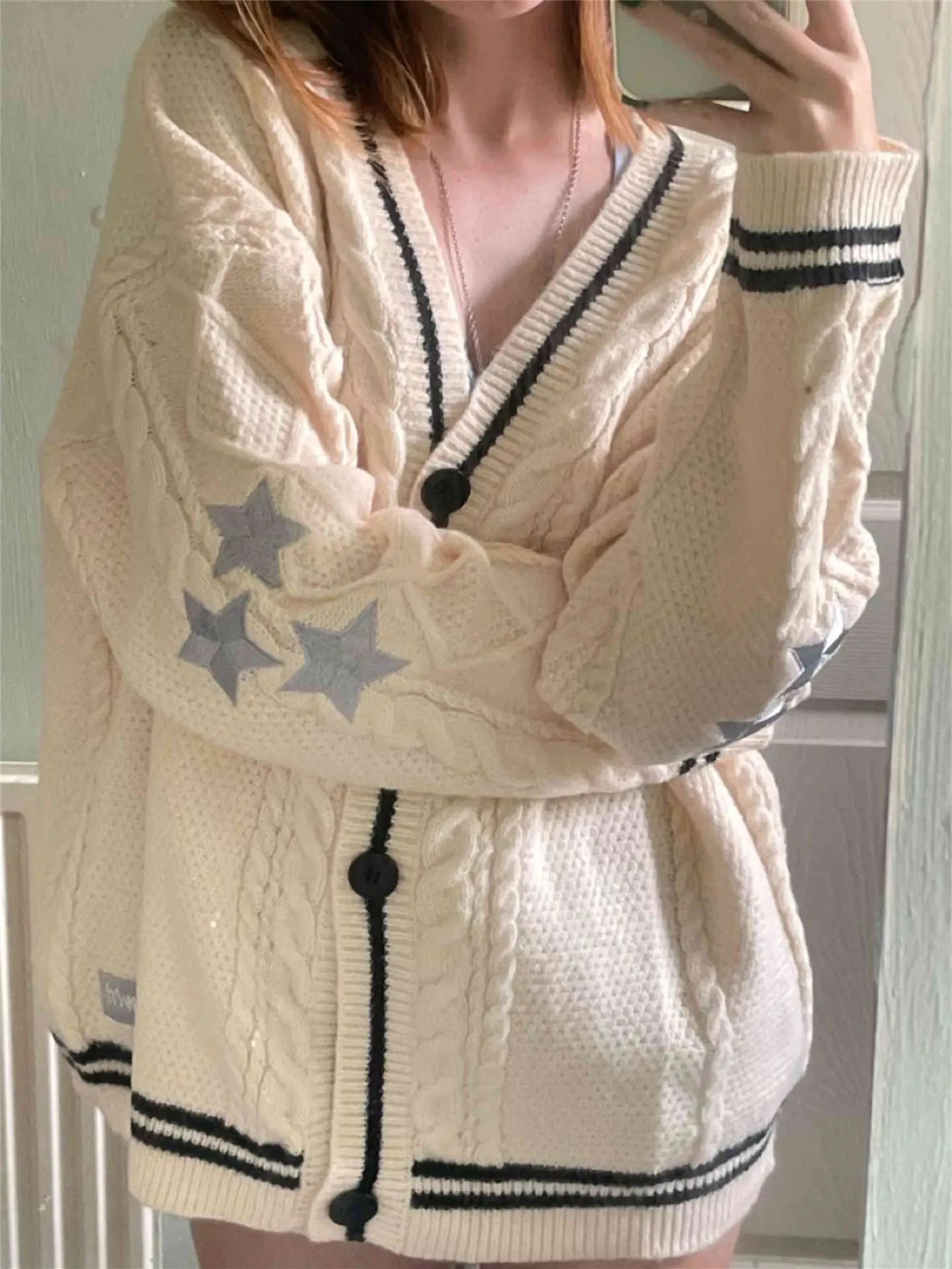 Vintage Embroidered Star Knit Cardigan