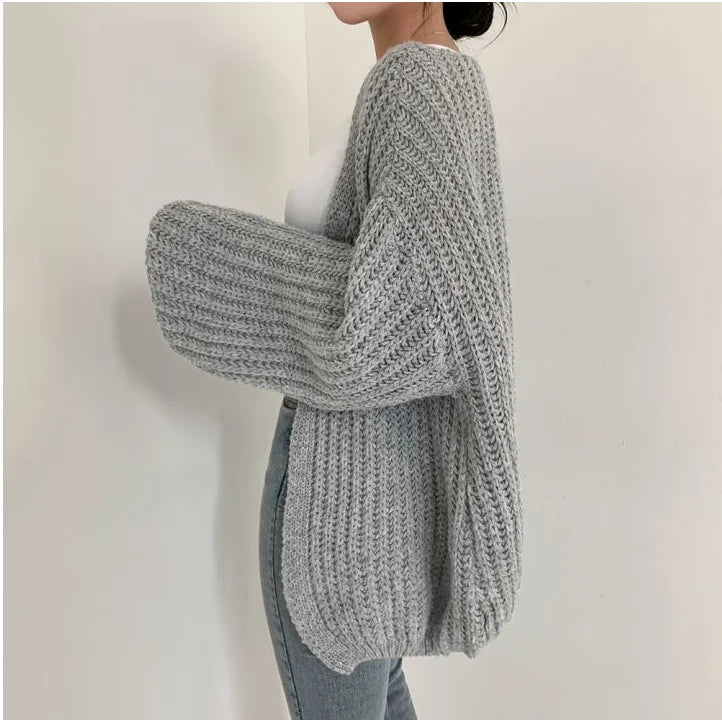 Lantern Sleeve Knit Cardigan
