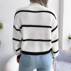 Striped Mock Neck Knit Sweater