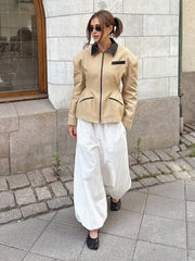 Patchwork Turn-Down Collar Jacket