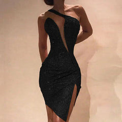 Irregular One-Shoulder Sequin Dress