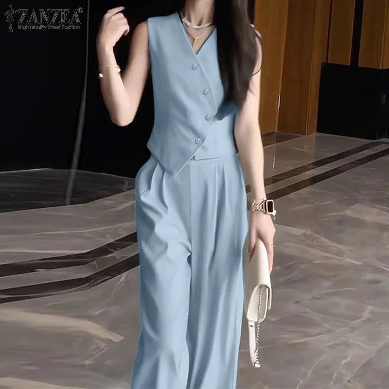 Sleeveless Top and Wide Leg Pants Set