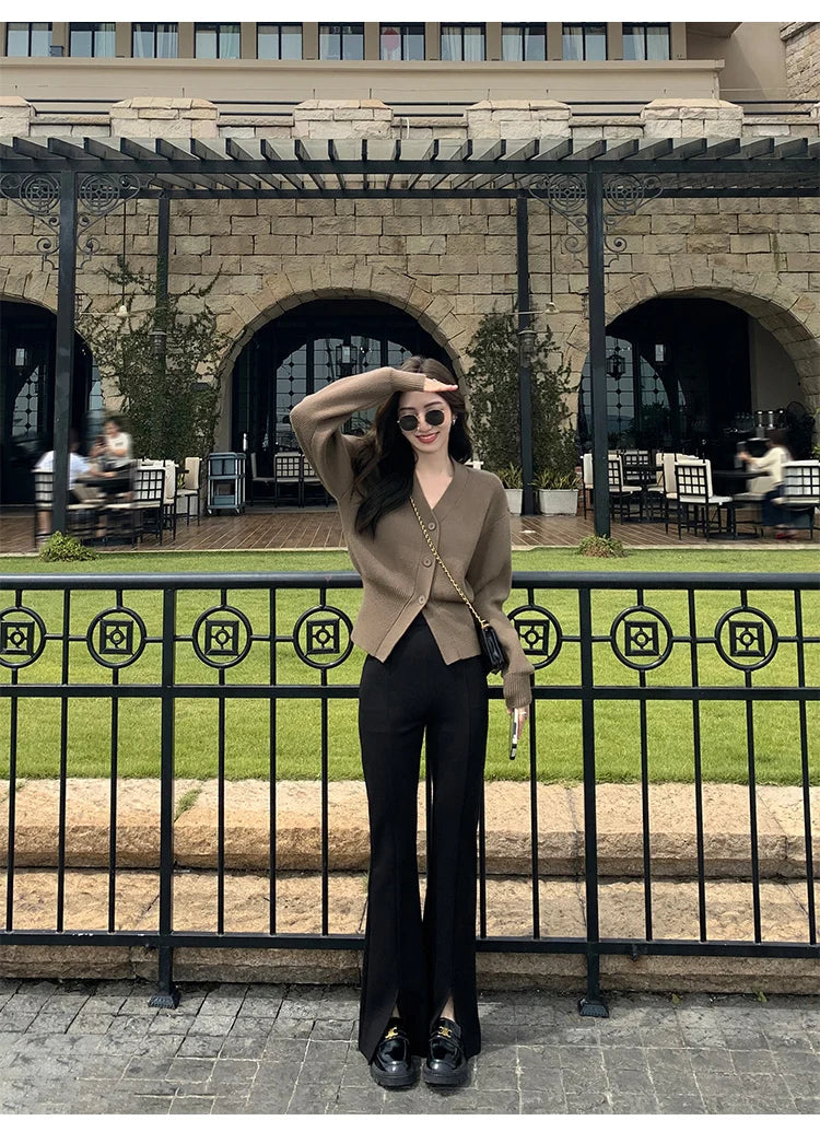 V-Neck Solid Knit Cardigan