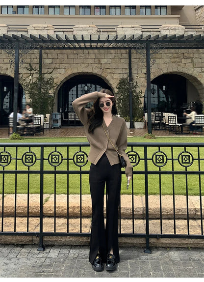 V-Neck Solid Knit Cardigan