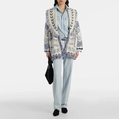 V-Neck Printed Knit Cardigan With Belt