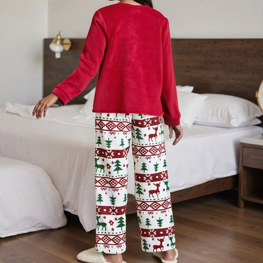 Elk Embroidery Christmas Pajama Set