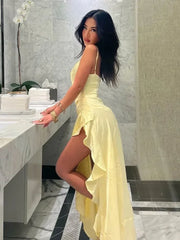 Yellow Ruffle Split Maxi Dress