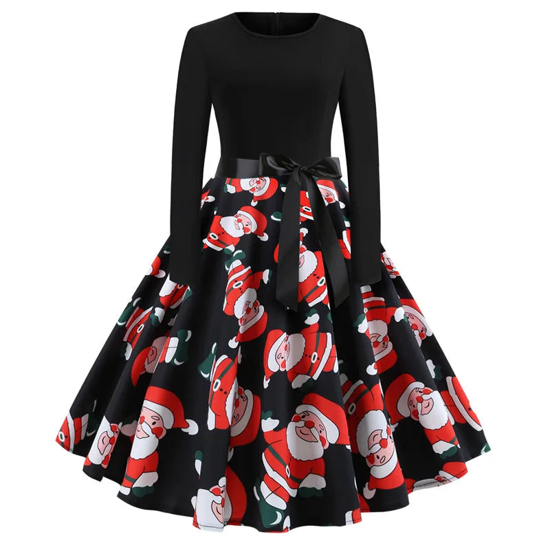 Santa Print Christmas Dress