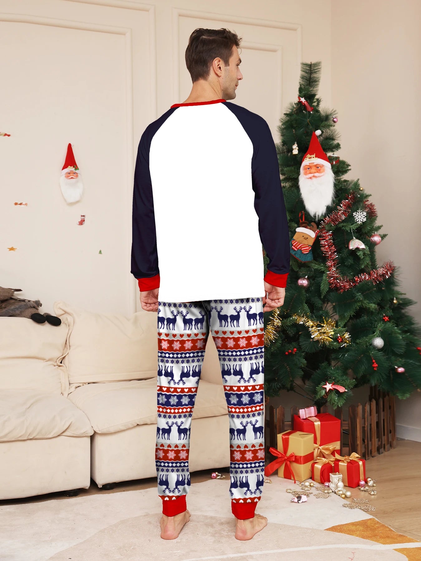 Raglan Sleeve Navy & White Top & Festive Pants Set