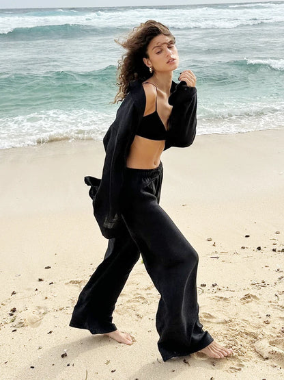 Cotton Lapel Shirt Pants Set