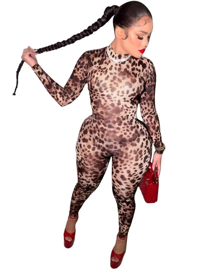 Leopard Zip Bodycon Jumpsuit