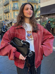 Red Oversized Leather Jacket