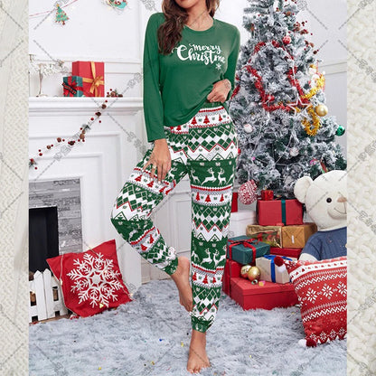 Cartoon Print Christmas Pajama Set