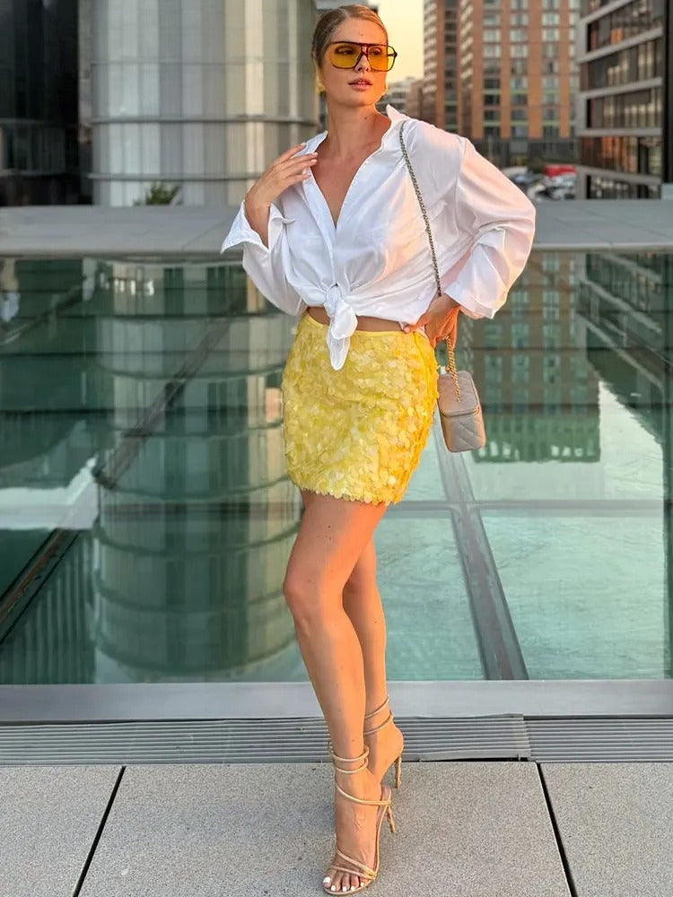 High Waist Sequin Mini Skirt