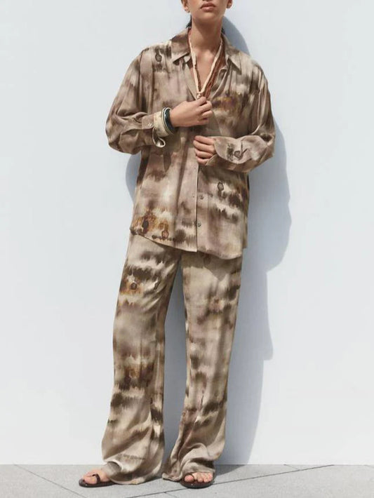 Printed Shirt and Wide Leg Pants