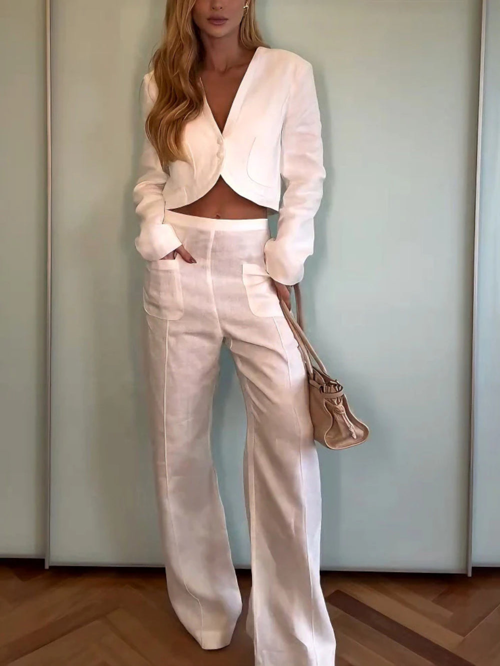 Patch Pocket High Waist Wide-Leg Pants