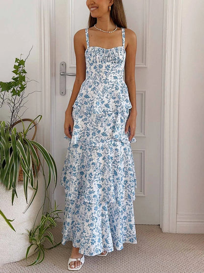 Sweet Floral Backless Midi Dress