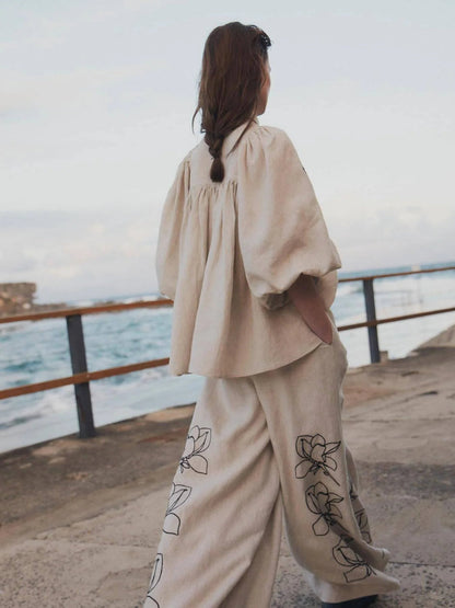 Vintage Floral Wide-Leg Pants