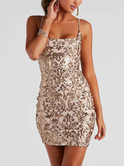 Sequined Sling Strap Slim Fit Mini Dress