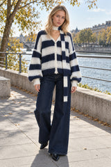 V-Neck Patchwork Knit Cardigan