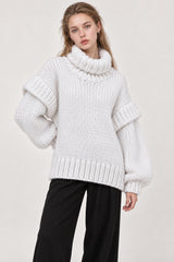 Solid Patchwork Chunky Fluffy Turtleneck Sweater