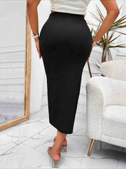 Black Knitted High Waist Midi Skirt