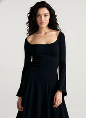 Elegant Fitted Long Sleeve Square Neck A-Line Party Dress