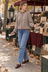 Stripe Roll Neck Button Casual Cardigan