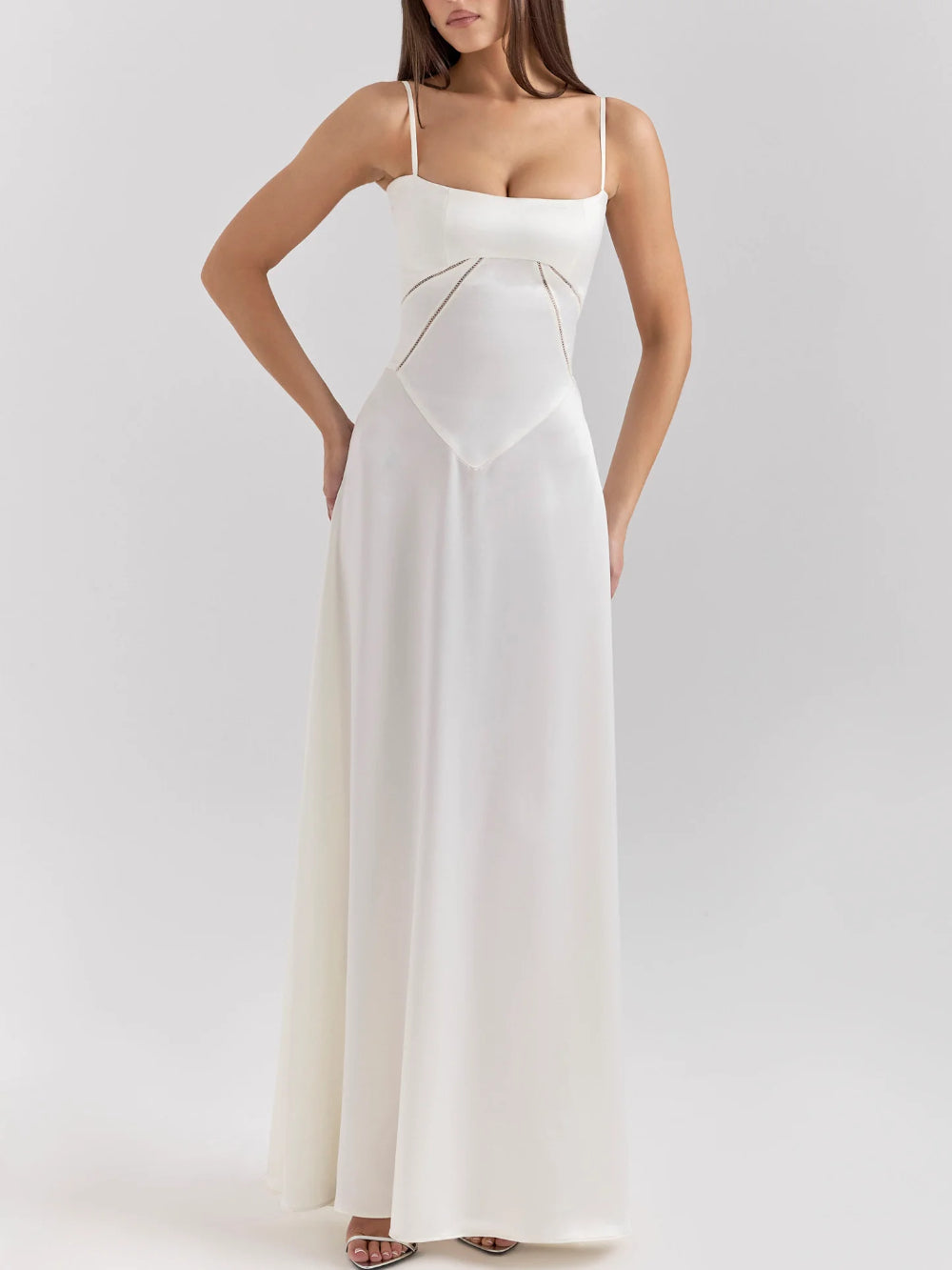 French Tie Slim Backless Evening Gown Maxi Dress