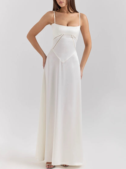 French Tie Slim Backless Evening Gown Maxi Dress