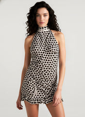 Polka Dot Halter Backless Bodycon Mini Dress