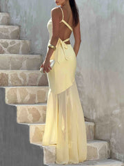 One Shoulder Sheer Hem Maxi Dress